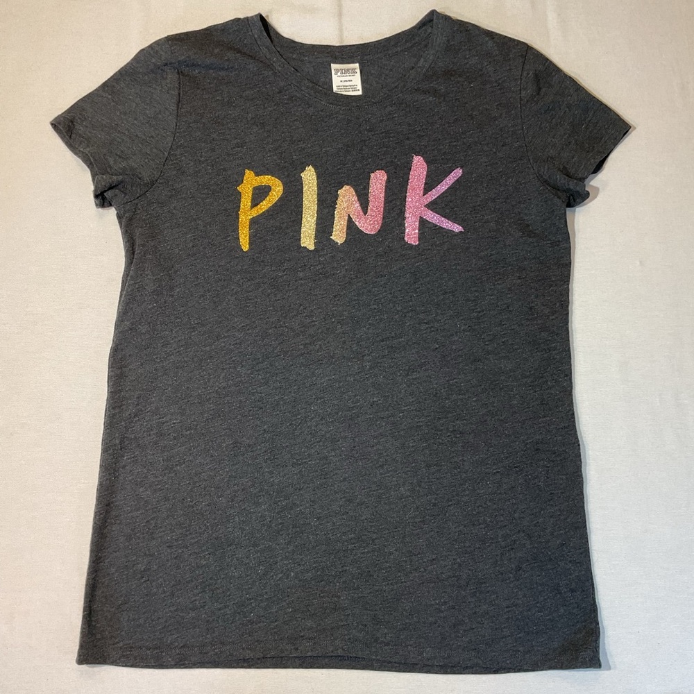 Victoria's Secret Pink Heather‎ Black Colorful Pink Ombre Tee 1/4 Sleeve, Size M